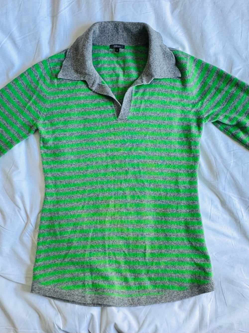 Pure Amici 100% Cashmere Sweater in Green and Gray Stripe (S)